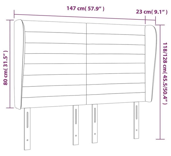 VidaXL sötétkék bársony fejtámla szárnyakkal 147 x 23 x 118/128 cm