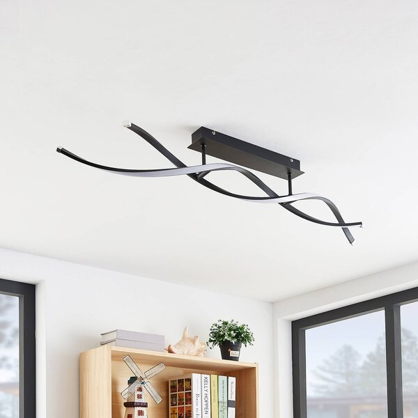 Lindby Welina LED mennyezeti lámpa, dimmelhető, dimmelhető, Fekete, Nappali / Étkező, fém, Modern