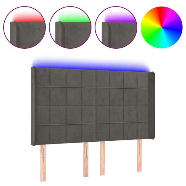 Bársony LED Fejtámla - Sötétszürke - 147x16x118/128cm