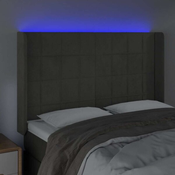 Bársony LED Fejtámla - Sötétszürke - 147x16x118/128cm