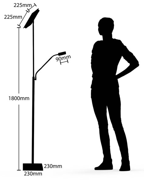 Lindby LED álló világítás Sumani, szögletes, nikkel, magasság 180 cm, dimmelhető, Alu / szürke / cink, Nappali / Étkező, fém, Modern