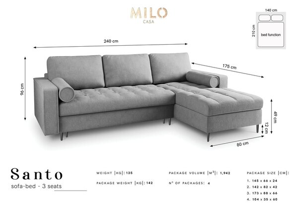 Santo bézs kinyitható sarokkanapé, jobb oldali - Milo Casa