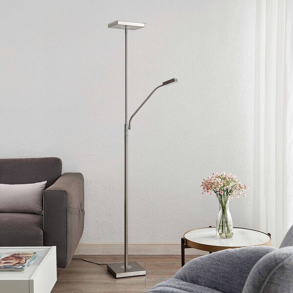 Lindby LED álló világítás Sumani, szögletes, nikkel, magasság 180 cm, dimmelhető, Alu / szürke / cink, Nappali / Étkező, fém, Modern
