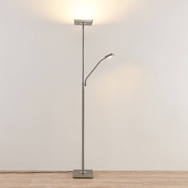 Lindby LED álló világítás Sumani, szögletes, nikkel, magasság 180 cm, dimmelhető, Alu / szürke / cink, Nappali / Étkező, fém, Modern