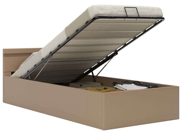 VidaXL kávészínű műbőr LED-es hidraulikus ágykeret 100 x 200 cm
