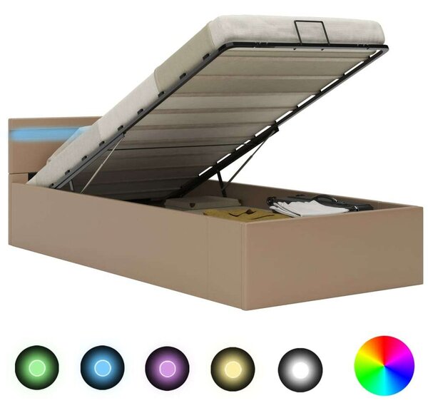 VidaXL kávészínű műbőr LED-es hidraulikus ágykeret 100 x 200 cm