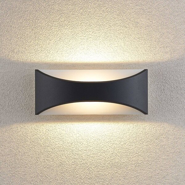 Lindby LED fali lámpa Mathea, 30 cm, antracit, alumínium, IP65, Fekete, Alumínium, Modern