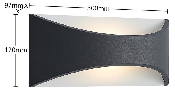 Lindby LED fali lámpa Mathea, 30 cm, antracit, alumínium, IP65, Fekete, Alumínium, Modern