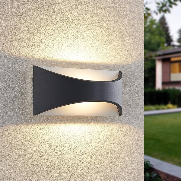 Lindby LED fali lámpa Mathea, 30 cm, antracit, alumínium, IP65, Fekete, Alumínium, Modern
