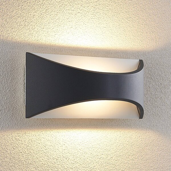 Lindby LED fali lámpa Mathea, 30 cm, antracit, alumínium, IP65, Fekete, Alumínium, Modern