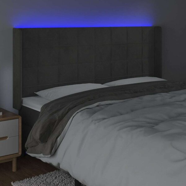 VidaXL LED-es Bársony Ágyfejtámla - Sötétszürke - 183cm