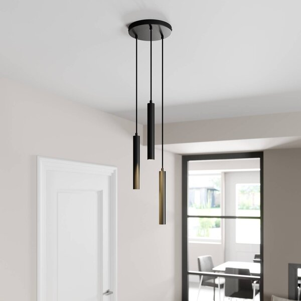 Arcchio LED-es függőlámpa Franka, 3 lámpás, Ø 24 cm, fekete, Fekete, Nappali / Étkező, Alumínium, Modern