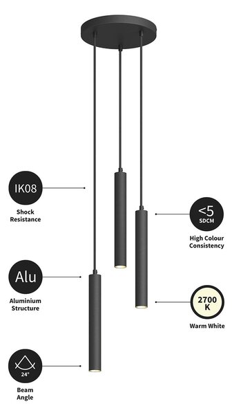 Arcchio LED-es függőlámpa Franka, 3 lámpás, Ø 24 cm, fekete, Fekete, Nappali / Étkező, Alumínium, Modern