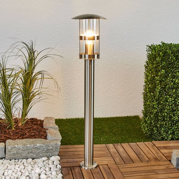 Lindby ösvény lámpa Noemi, szürke, rozsdamentes acél, 80 cm, IP44, dimmelhető, Alu / szürke / cink, Rozsdamentes acél, Modern
