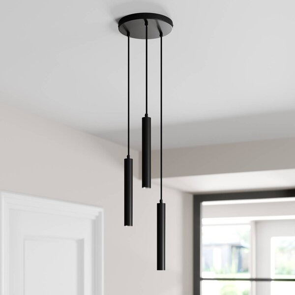 Arcchio LED-es függőlámpa Franka, 3 lámpás, Ø 24 cm, fekete, Fekete, Nappali / Étkező, Alumínium, Modern