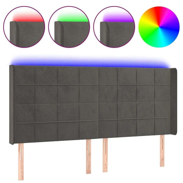 VidaXL LED-es Bársony Ágyfejtámla - Sötétszürke - 183cm