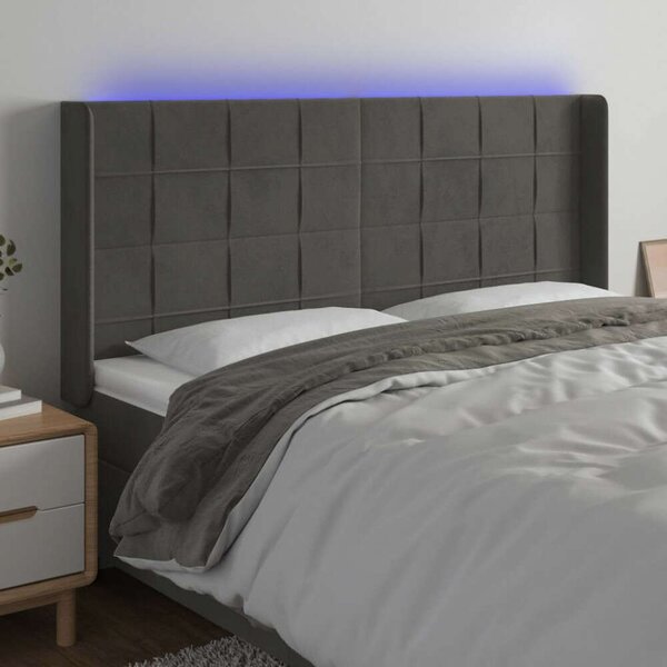 VidaXL LED-es Bársony Ágyfejtámla - Sötétszürke - 183cm