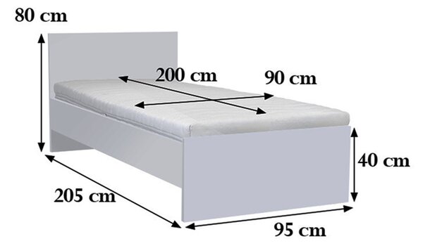 Miami egyszemélyes ágy 90x200 cm fehér-sonoma tölgy