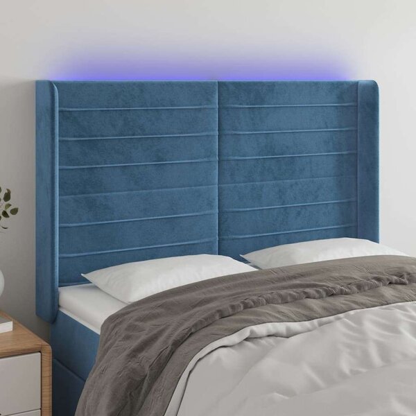 VidaXL sötétkék bársony LED-es fejtámla 147x16x118/128 cm