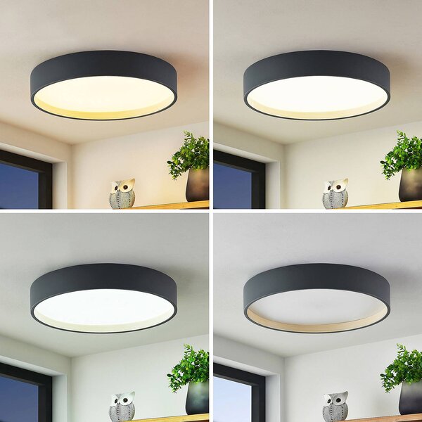 Lindby LED mennyezeti lámpa Todor, 50 cm, antracit, CCT, fa, dimmelhető, Fekete, Nappali / Étkező, Műanyag, Modern