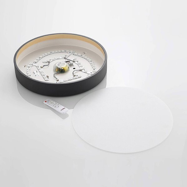 Lindby LED mennyezeti lámpa Todor, 50 cm, antracit, CCT, fa, dimmelhető, Fekete, Nappali / Étkező, Műanyag, Modern