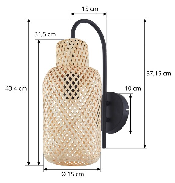 Lindby Venora fali lámpa, magasság 43 cm, fekete, fa, bambusz, dimmelhető, Világos fa, Nappali / Étkező, Bambusz, Vidéki otthon / Rusztikus