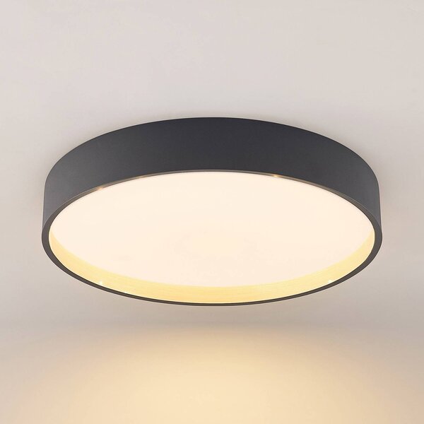 Lindby LED mennyezeti lámpa Todor, 50 cm, antracit, CCT, fa, dimmelhető, Fekete, Nappali / Étkező, Műanyag, Modern
