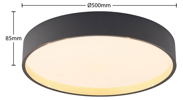 Lindby LED mennyezeti lámpa Todor, 50 cm, antracit, CCT, fa, dimmelhető, Fekete, Nappali / Étkező, Műanyag, Modern