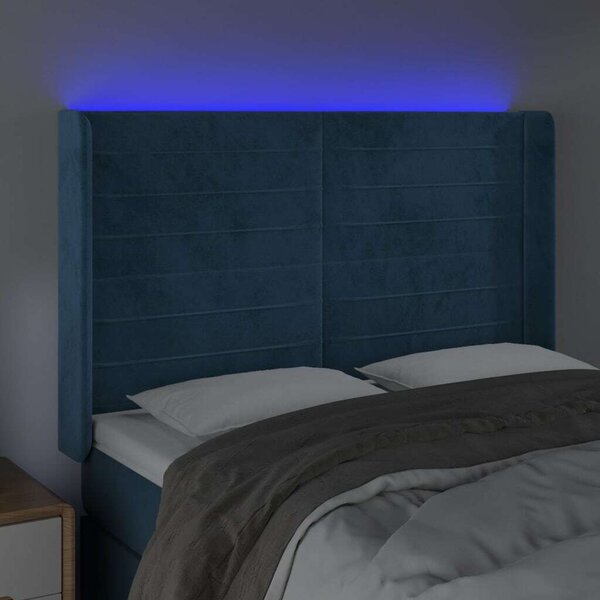 VidaXL sötétkék bársony LED-es fejtámla 147x16x118/128 cm