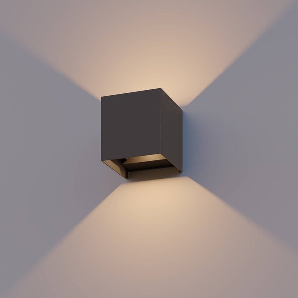 Calex LED kültéri falilámpa Cube, fel/le, magasság 10 cm, antracit, Alu / szürke / cink, Alumínium, Modern