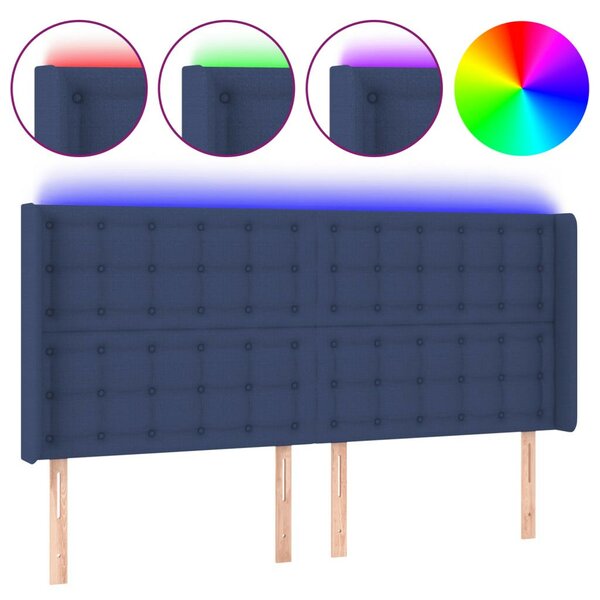 VidaXL Kék Szövet Ágytámlá LED-del - 203x16x118/128cm