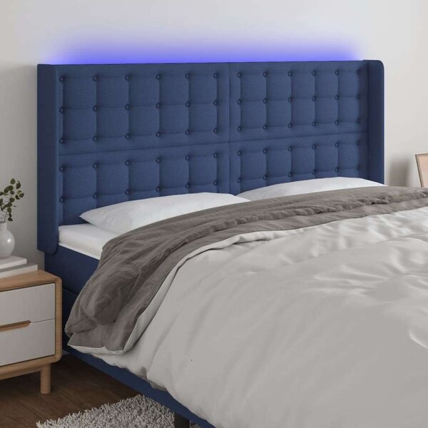 VidaXL Kék Szövet Ágytámlá LED-del - 203x16x118/128cm
