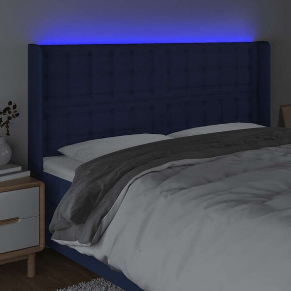 VidaXL Kék Szövet Ágytámlá LED-del - 203x16x118/128cm