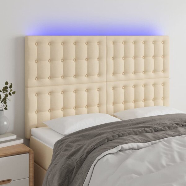 VidaXL LED Ágyfejtámla - Krémszínű Szövet - 144x5x118/128cm