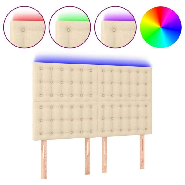 VidaXL LED Ágyfejtámla - Krémszínű Szövet - 144x5x118/128cm