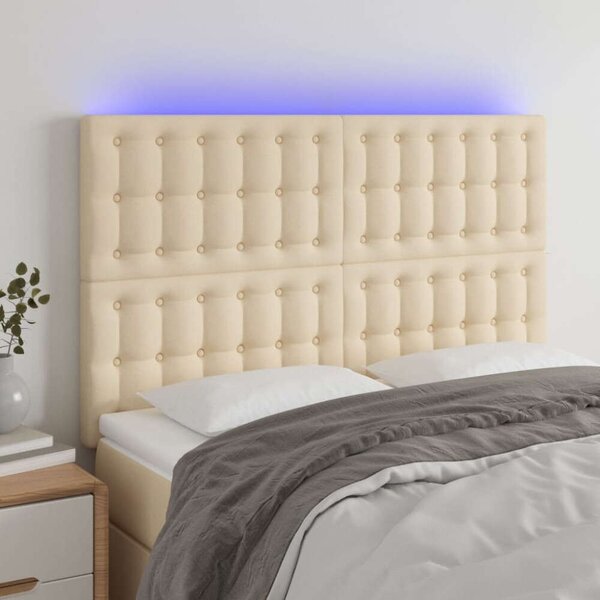 VidaXL LED Ágyfejtámla - Krémszínű Szövet - 144x5x118/128cm