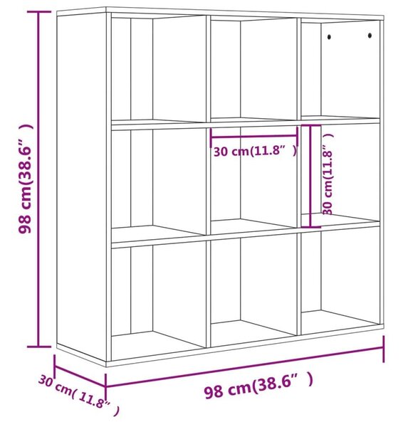 VidaXL Könyvespolc - 9 Rekeszes - Sonoma Tölgy - 98x30x98 cm