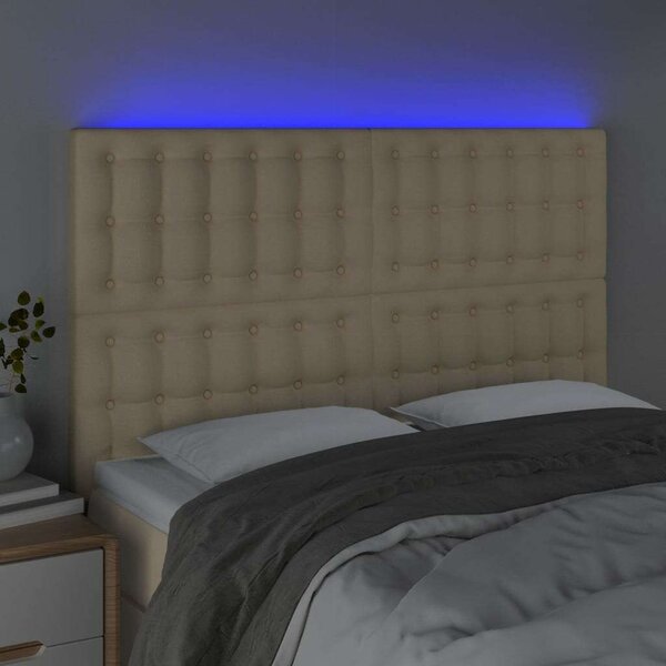VidaXL LED Ágyfejtámla - Krémszínű Szövet - 144x5x118/128cm