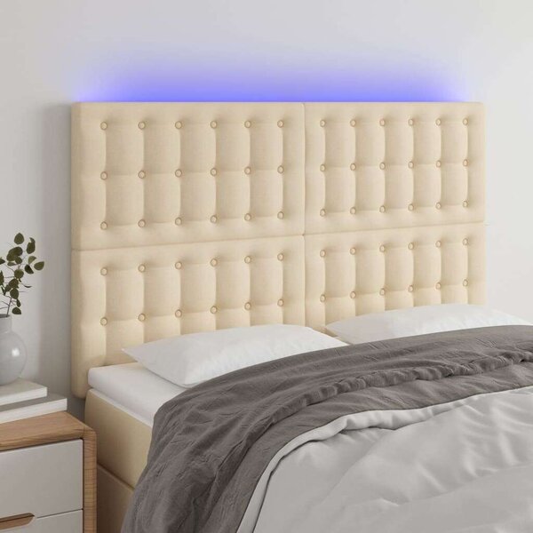 VidaXL LED Ágyfejtámla - Krémszínű Szövet - 144x5x118/128cm