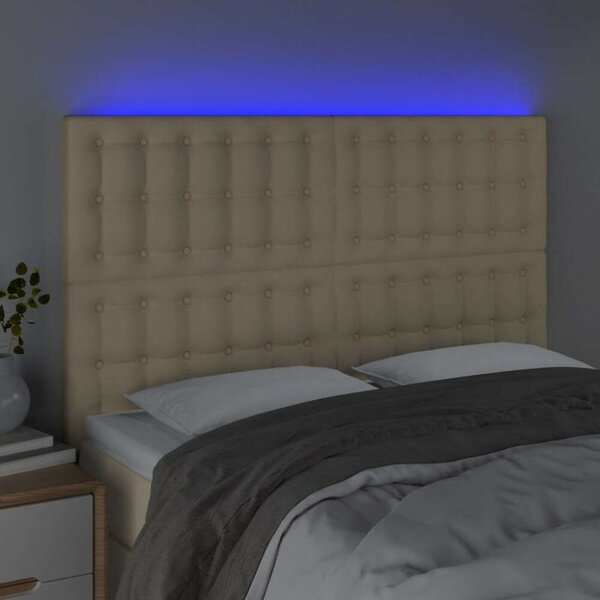 VidaXL LED Ágyfejtámla - Krémszínű Szövet - 144x5x118/128cm