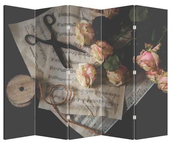 Paraván - A zenei jegyzetek és a rózsák (210x170 cm)