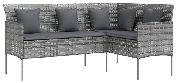 VidaXL 5 személyes szürke polyrattan L-alakú kanapészett párnákkal