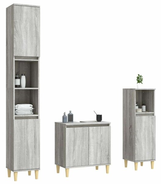 VidaXL Fürdőszoba Bútorszett - 3 részes - Sonoma Szürke