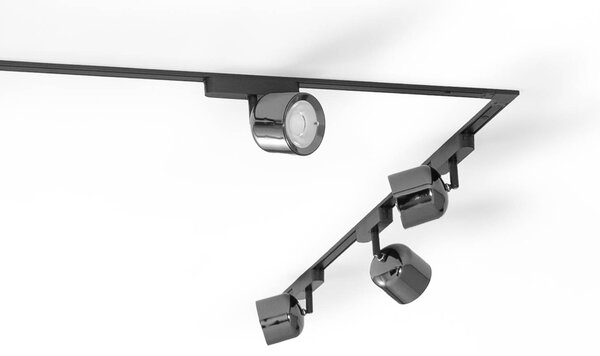 Lindby Sínrendszer 48V Lumaro spotlámpa 7 izzós fekete Ø8cm dimmelhető, dimmelhető, Fekete, Nappali / Étkező, Alumínium, Modern