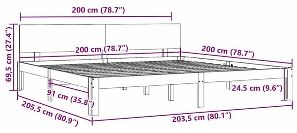 VidaXL Fehér Fenyőfa Ágykeret - 200x200 cm