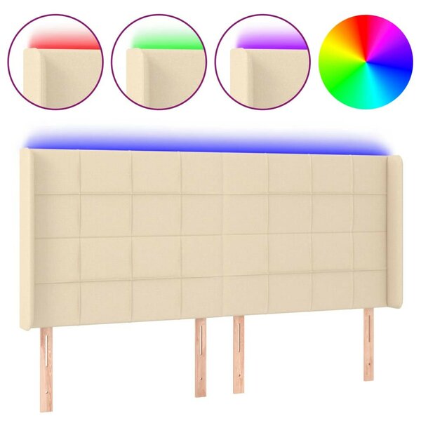VidaXL LED-es Fejtámla - Krémszínű Szövet - 203x16x118/128 cm