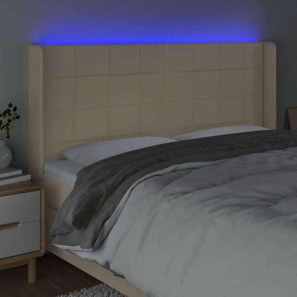 VidaXL LED-es Fejtámla - Krémszínű Szövet - 203x16x118/128 cm
