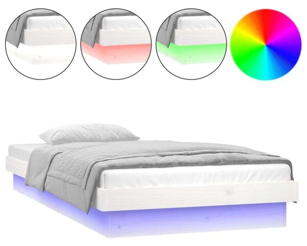 VidaXL fehér tömör fa ágykeret LED-világítással 90 x 200 cm