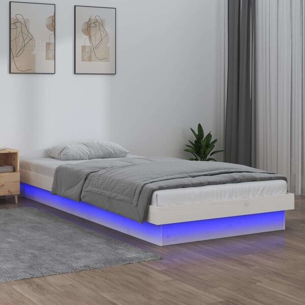 VidaXL fehér tömör fa ágykeret LED-világítással 90 x 200 cm