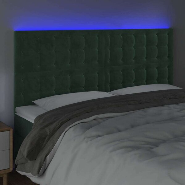 VidaXL sötétzöld bársony LED-es fejtámla 160x5x118/128 cm